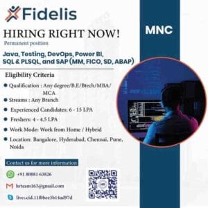 SQL Developer Jobs, DevOps Jobs, Power BI Jobs, SAP ABAP Jobs, SAP FICO Jobs, SAP SD Jobs, and SAP MM Jobs at Fidelis. High-paying IT jobs with work-from-home and hybrid options. Apply now
