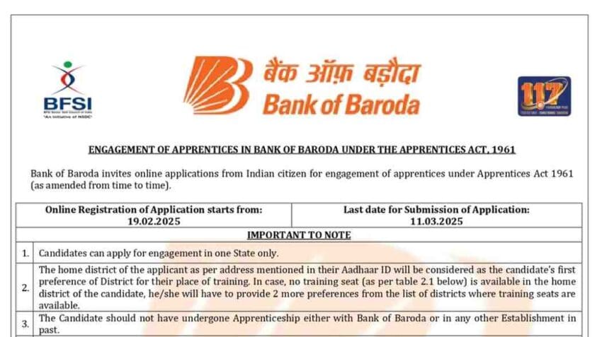 Bank of Baroda Apprentice Bharti 2025 for 4000 Posts www.jobhike.in jobhike.in
