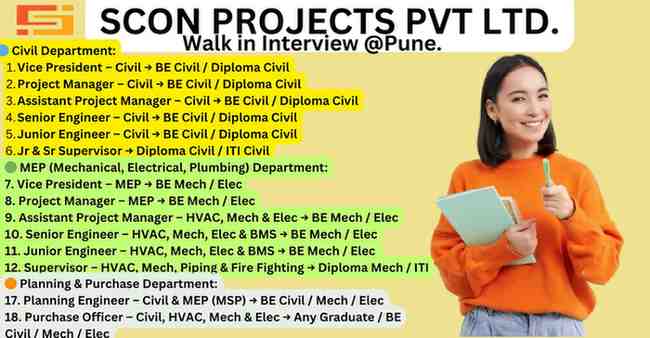Looking for HVAC jobs and MEP jobs in Pune? SCON Projects Pvt Ltd is hiring for multiple positions in MEP, HVAC, and Civil Engineering. If you're seeking jobs in Pune, this is your chance to work with a reputed company.