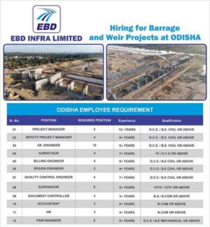 Civil Supervisor and Document Controller overseeing construction activities in civil engineering jobs in Odisha for EBD Infra Limited’s Barrage & Weir projects.