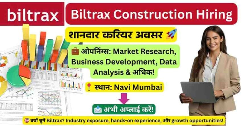 Explore exciting Market Research Analyst Jobs and Business Development Executive Job opportunities at Biltrax Construction in Navi Mumbai. Apply today for a rewarding career in research, business development, and industry analysis!