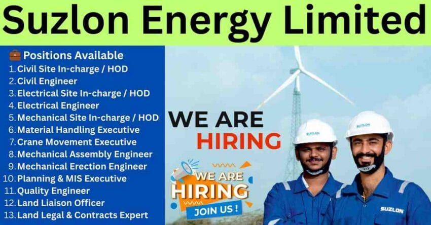 Best Suzlon India Jobs in Bhuj & Jobs in Jamnagar 2025 - Apply Now for Top Engineering & Site Roles!