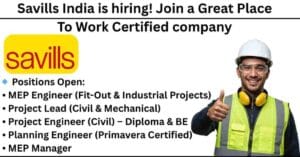 Top MEP Engineer Jobs, Civil Engineering Jobs in Bangalore, and Diploma Civil Engineering Jobs at Savills India