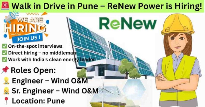 Walk in Drive in Pune | Engineer Jobs in Pune | Walk in Interview in Pune – ReNew Power is Hiring!