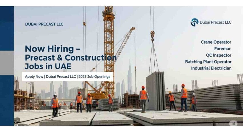Precast Jobs in UAE, Construction Jobs in UAE, Crane Operator Jobs in Dubai, Foreman Jobs in UAE, Batching Plant Operator Jobs in Dubai, Industrial Electrician Jobs in UAE, QC Inspector Jobs in Dubai, Dubai Job Vacancy 2025