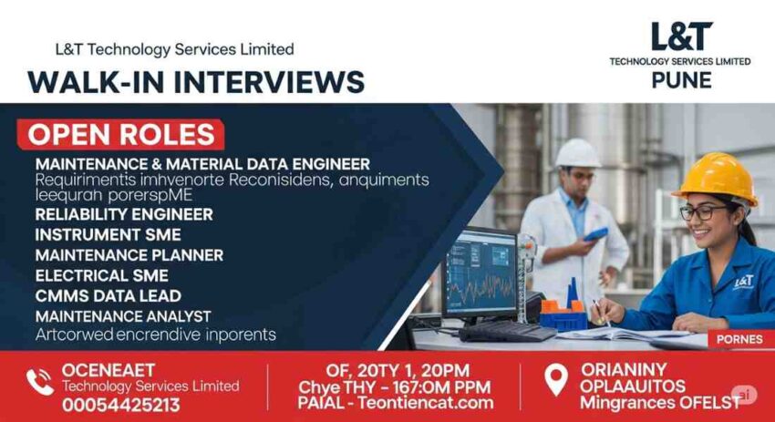 L&T Technology Services Jobs | Walk-in Drive in Pune for Maintenance Engineer Jobs Pune, SAP PM Jobs Pune, Engineering Jobs in Pune, L&T Technology Services Limited Careers | L&T Walk-in Drive Pune 2025