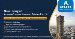 PMC Jobs in Hyderabad | Civil Engineering Jobs in Hyderabad | Civil Site Engineer Jobs in Hyderabad | MEP Engineer Jobs in Hyderabad | Aparna Constructions Hyderabad Job Vacancies | Project Manager Jobs in Hyderabad