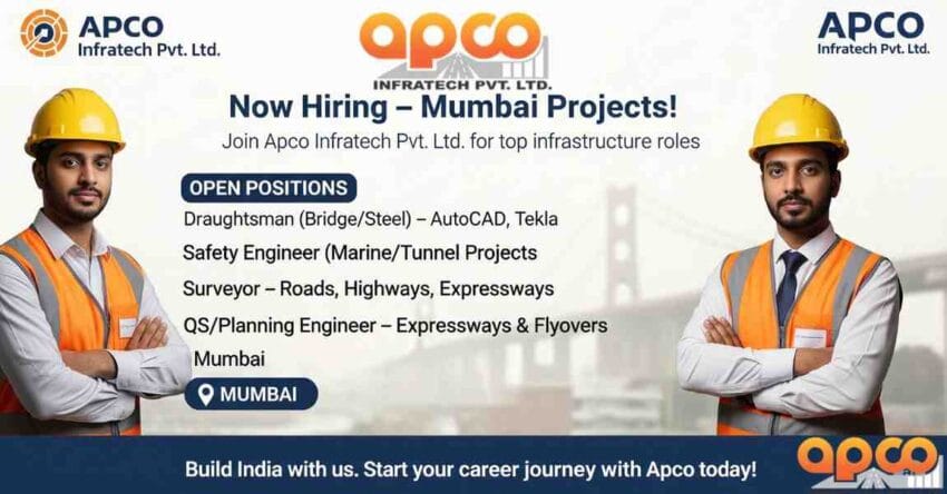 Civil Draughtsman Job in Mumbai | Tekla Jobs in Mumbai | AutoCAD Draftsman Jobs | Safety Officer Jobs in Tunnel Project | Marine Safety Engineer Jobs | Safety Jobs in Construction Companies | Surveyor Jobs in Road Projects | Highway Surveyor Jobs | Quantity Surveyor Jobs in Mumbai
