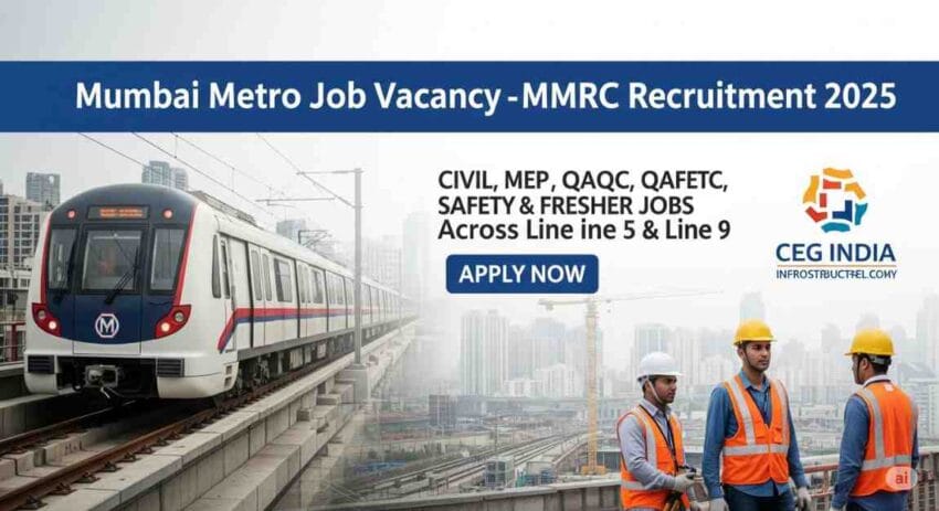 Mumbai Metro Job Vacancy – MMRC Recruitment 2025 by CEG India | Civil Engineering Jobs in Mumbai Metro, MEP Engineer Jobs in Mumbai, QAQC Engineer Job in Metro Project, Safety Engineer Jobs in Metro Projects, Fresher Civil Engineer Jobs in Mumbai, Metro Rail Project Jobs in India