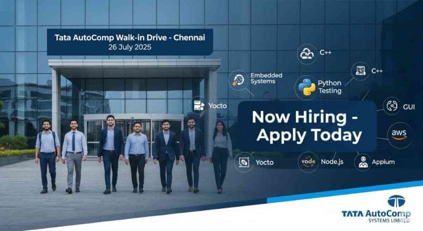 Walk-in Interview in Chennai – Embedded System Jobs in Chennai, C++ Embedded Developer Jobs, Automation Testing Jobs with Python, GUI Developer Jobs in India, Yocto Developer Jobs, Cloud Backend Developer Jobs with Node.js, AWS Cloud Jobs in Chennai, Appium Testing Jobs – Tata AutoComp
