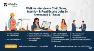 civil site supervisor jobs in Ahmedabad, interior designer jobs in Thaltej, sales executive jobs in Ahmedabad, real estate jobs in Ahmedabad, walk in interview jobs in Ahmedabad, civil engineer job vacancy in Ahmedabad, 3D interior designer jobs in Gujarat, project manager civil jobs in Ahmedabad