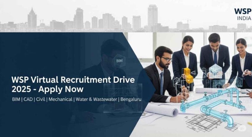 WSP Virtual Recruitment Drive 2025 | BIM Technician Jobs in Bengaluru, Engineering Jobs in Bengaluru 2025, Water and Wastewater Engineer Jobs in India, BIM Engineer Mechanical Jobs, Senior CAD Technician Jobs, Civil Engineering Job Vacancy in Bengaluru, Municipal Engineering Jobs in India