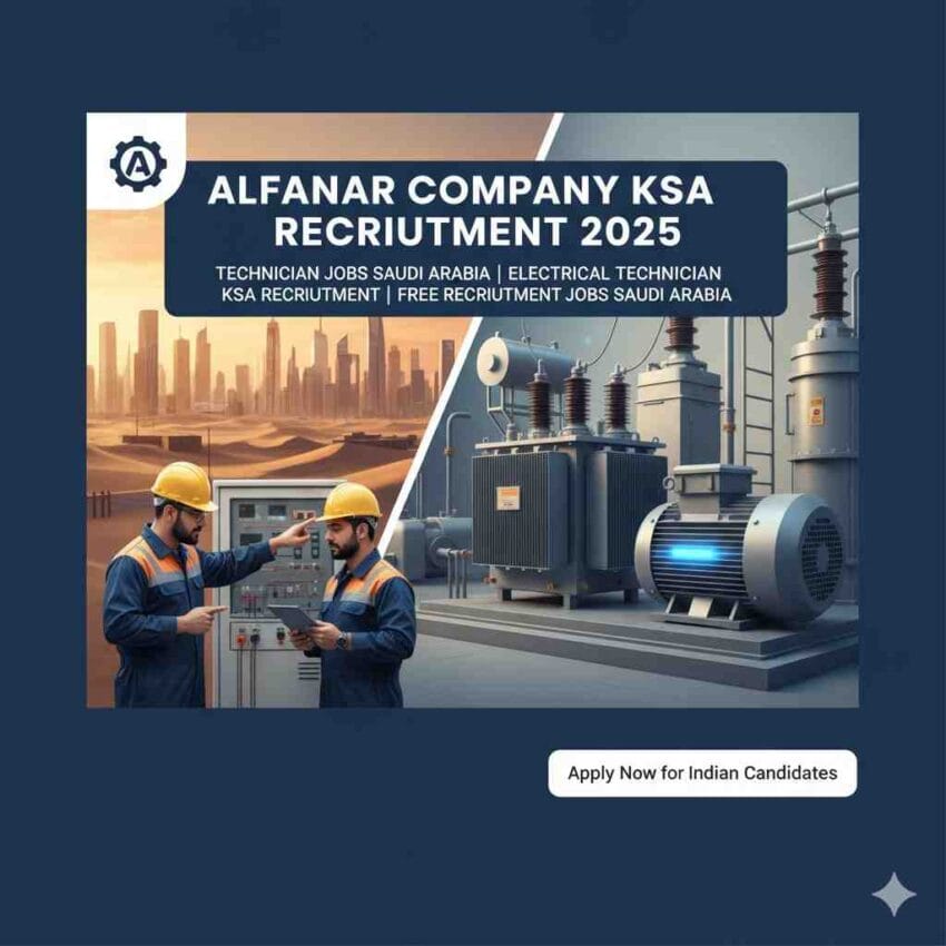 Alfanar Company KSA Recruitment 2025 | Technician Jobs Saudi Arabia | Electrical Technician KSA Recruitment | Free Recruitment Jobs Saudi Arabia | Transformer Technician Jobs Saudi Arabia | Industrial Technician Job Vacancies KSA | Motor Winding Technician Jobs | Engineering Jobs for Indians in Saudi Arabia | Generator Technician Jobs Saudi Arabia