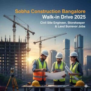 Sobha Construction Bangalore Walk-in Drive 2025 | Site Engineer Jobs Bangalore Walk-in, Civil Site Engineer Vacancy Bangalore, Formwork Site Engineer Openings Bangalore, Civil Engineering Diploma Jobs Bangalore, Storekeeper Jobs in Bangalore Site Stores, Store Keeper Site Stores Construction Bangalore, Land Surveyor Job Bangalore Total Station Experience, Walk-in Interview Sobha Bangalore