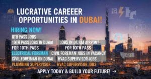 Latest 8th pass job, jobs for 10th pass in Dubai, jobs in Dubai airport for 10th pass, electrical foreman job vacancy, civil foreman jobs in Dubai, plumbing supervisor jobs, hvac supervisor jobs