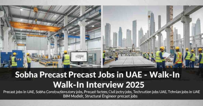 Precast jobs in UAE | Sobha Constructions Dubai jobs | Precast factory jobs | Construction jobs in UAE | Walk-in interview UAE | Civil jobs in UAE | Foreman jobs in UAE | Technician jobs in UAE | BIM Modeler jobs UAE | Structural Engineer precast jobs
