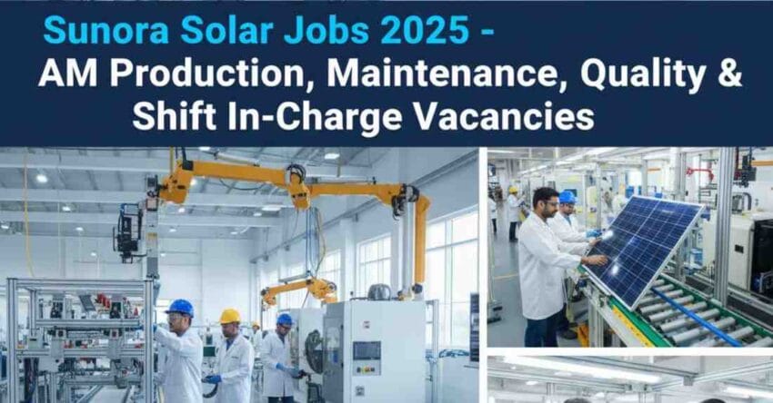 Sunora Solar Jobs 2025 – Apply now for AM Production jobs, AM Maintenance jobs, and Shift In-Charge production jobs in Gujarat.