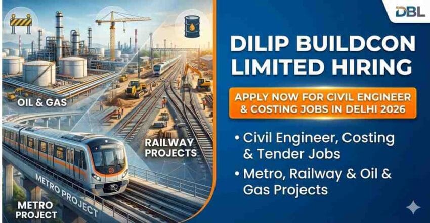 Dilip Buildcon Limited hiring in Delhi for Civil Engineer, Costing & Tender jobs in Metro, Railway & Oil & Gas projects | Civil Engineer jobs in Delhi