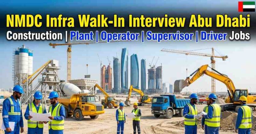 NMDC Infra Walk-In Interview Abu Dhabi | Construction Jobs in Abu Dhabi UAE | Plant Operator, Supervisor, Foreman & Heavy Driver Jobs | UAE Infrastructure Company Jobs
