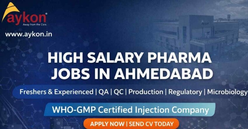 Latest pharma jobs in Ahmedabad Gujarat. Ayka Biosciences hiring QA, QC, Production, Regulatory and freshers. Limited vacancies. Apply now.