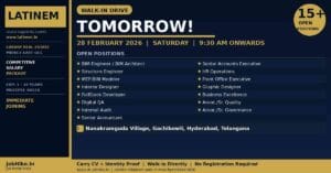 Latinem Walk-in Drive Hyderabad 2026 — BIM Engineer, FullStack Developer, Finance and 12 More Jobs Open This Saturday
