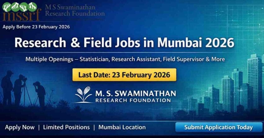 Research & Field Project Jobs in Mumbai 2026 Apply Online Before 23 February 2026 Research Assistant Jobs in Mumbai 2026 – Apply Now