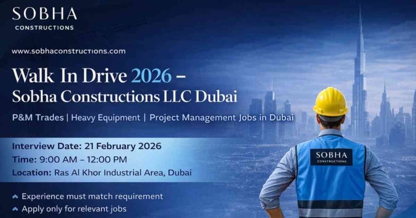 Sobha Constructions LLC Walk In Drive 2026 in Dubai – 6 Open Construction & Project Management Jobs in Dubai jobs