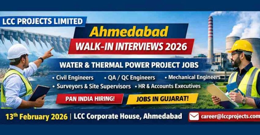 Water Sector Jobs in India 2026 LCC Projects Walk-In Interview Ahmedabad