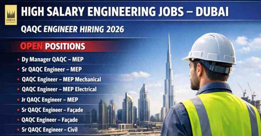 Latest engineering jobs in Dubai UAE including QAQC engineer jobs, civil engineer jobs in Dubai, MEP engineer jobs and Dubai construction company jobs.