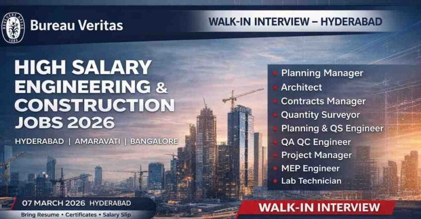 Walk in Interview Construction Jobs in Hyderabad 2026 Civil Engineering Jobs in Bangalore Hiring