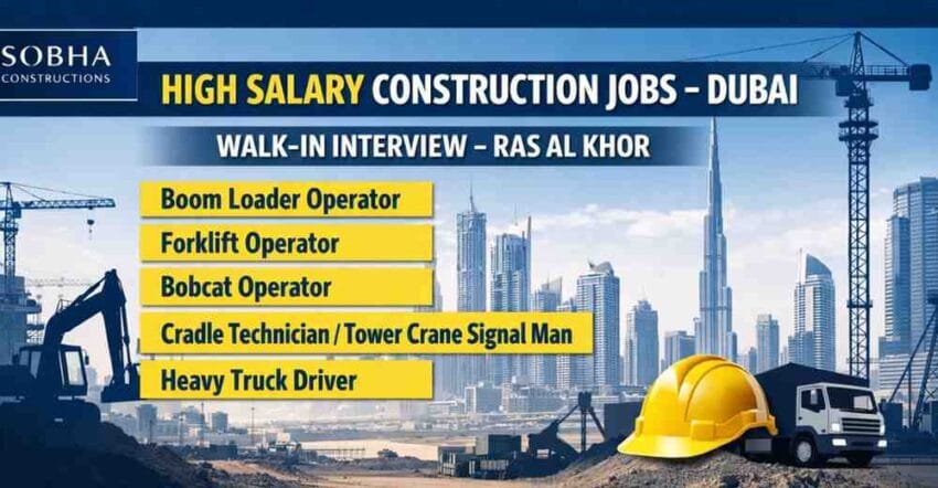heavy equipment mechanic jobs in Dubai, Sobha Construction jobs in Dubai 2026
