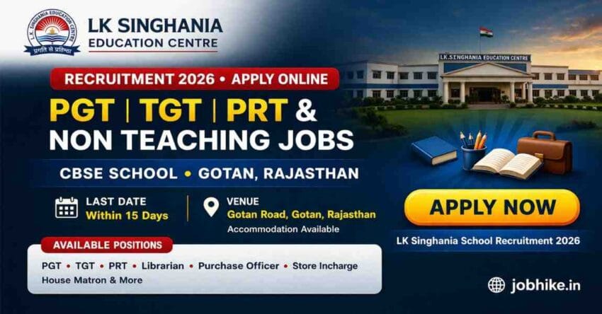 LK Singhania School Recruitment 2026 Apply Online PGT TGT PRT Jobs Rajasthan