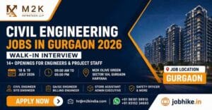 Civil Engineering Jobs in Gurgaon 2026 M2K Infratech LLP Walk-in Interview – Civil Engineers, Store Assistant, QAQC & Safety Officer Jobs