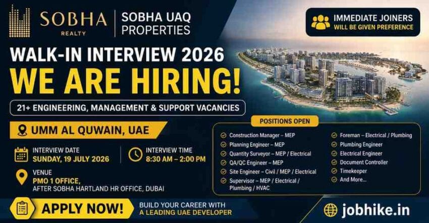 Sobha UAQ Walk-in Interview 2026 Civil Construction Jobs in UAE