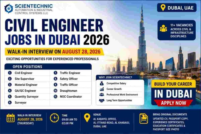 Civil Engineer Jobs in Dubai 2026 – Scientechnic Hiring Walk-In Interview